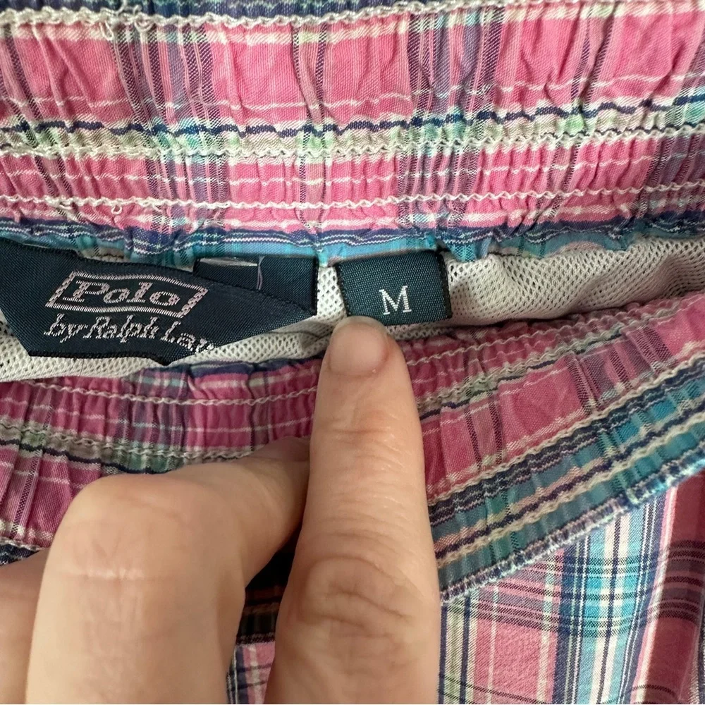 Mens' Vintage Polo Ralph Lauren Pink Plaid Swim Trunks Size Medium